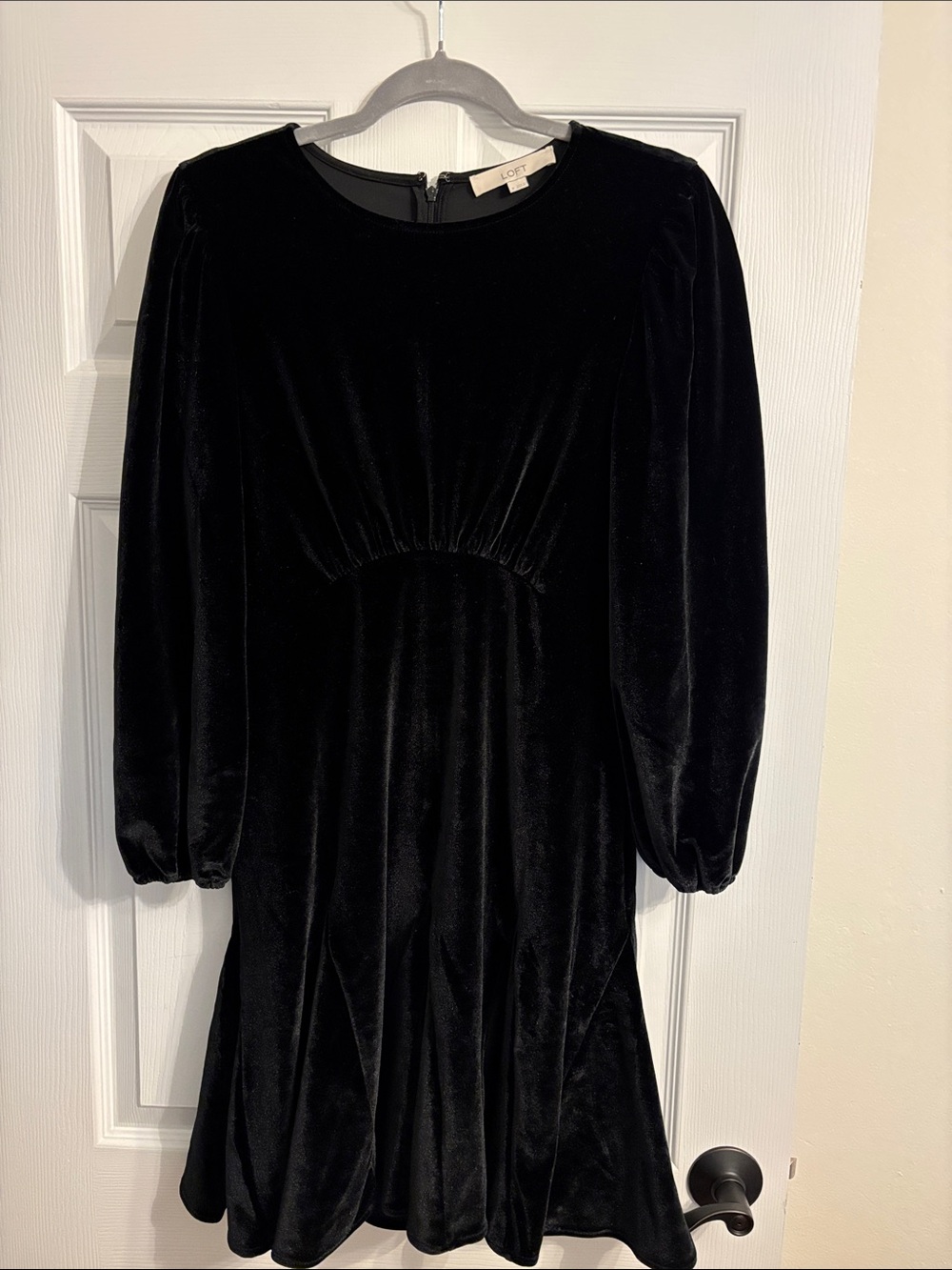 LOFT Black Velvet Long-Sleeve Fit-and-Flare Dress